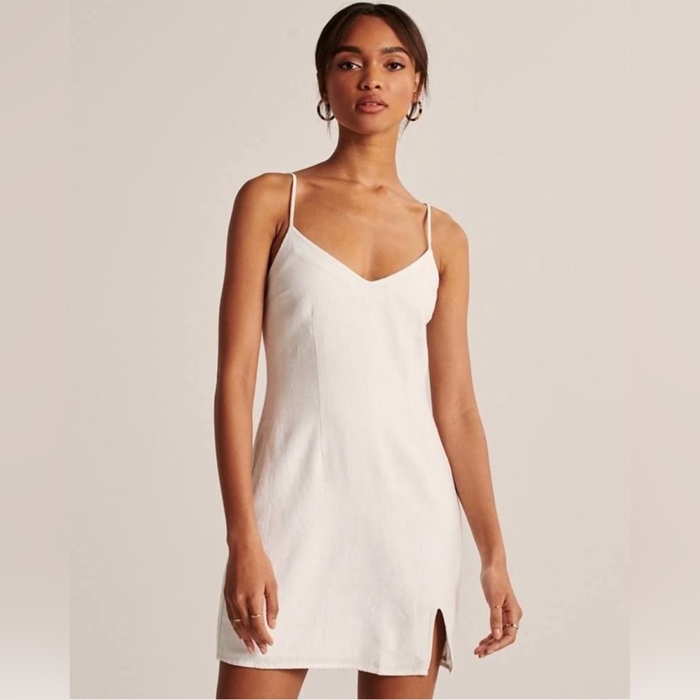 Abercrombie & Fitch Linen-Blend Slip Dress in White - Size Small
